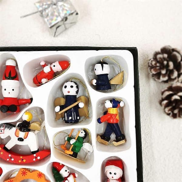 Adventskalender Juledekorasjonssett 24-delt Trefigur Juletrepynt set