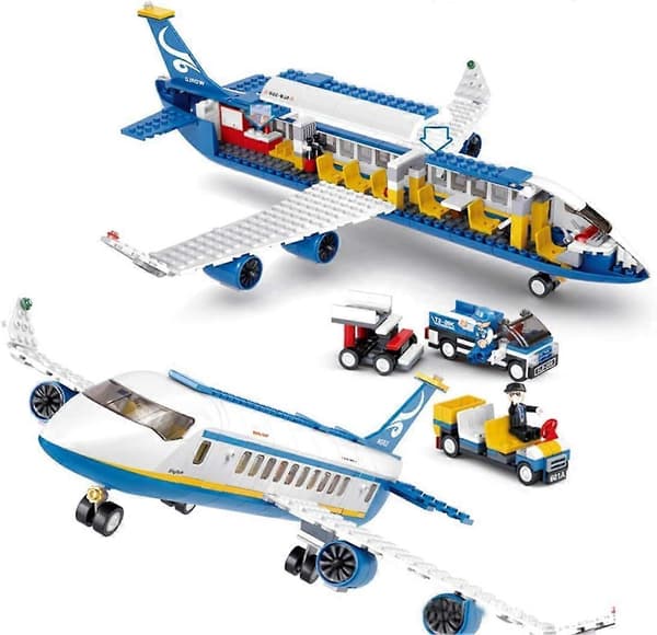 Passagererfly med arbejdere og lastbil, Le,go-kompatibelt fly - 463 dele