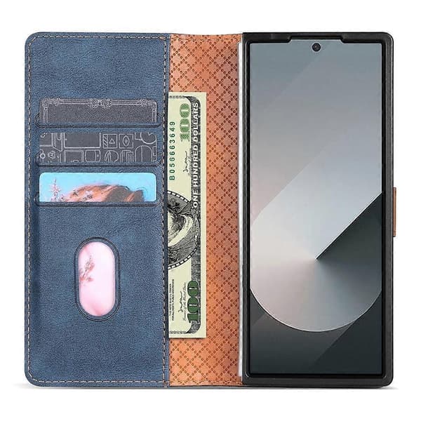 Kompatibel med Samsung Galaxy Z Fold7 5G Ställfodral PU Läder Plånboksfodral S Blue