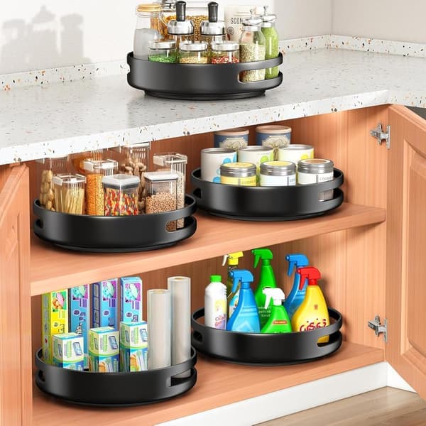30 cm Black Rotating Tray, Metal Steel Spice Rack & Rotating Storage Cabinet