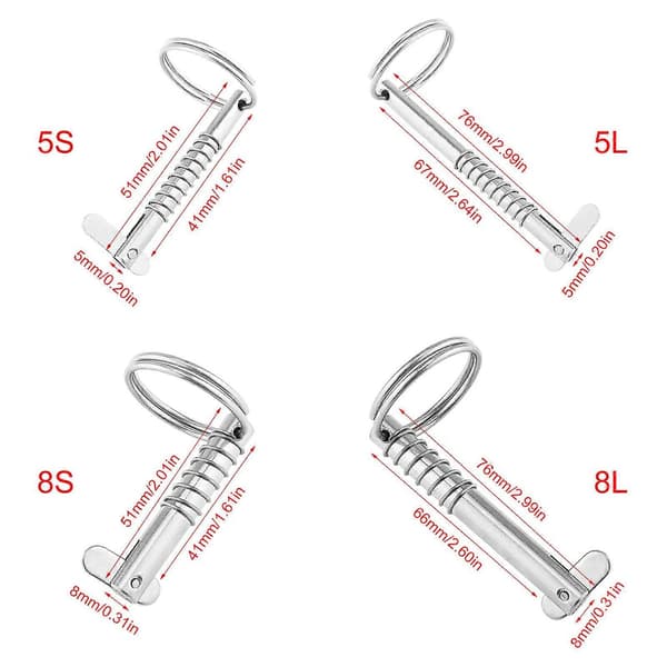 [zd]Quick Release Split Quick Release Pin 316 rustfrit stål Bimini Top Pin Marine med trækringe Båddele Hardware 8x76mm-Perfet 8x76mm