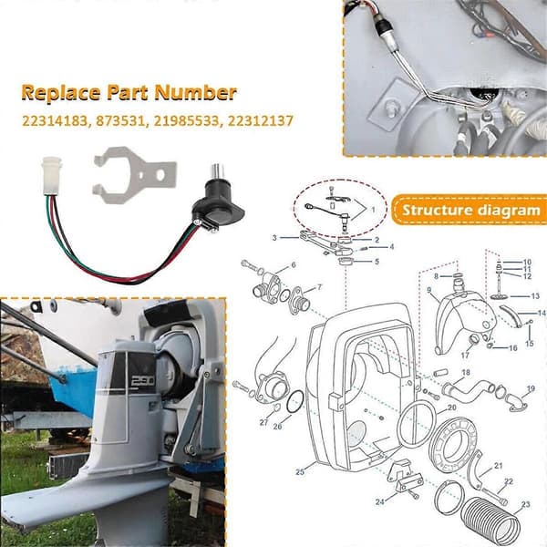 873531 22314183 Potentiometer Trim & Tilt Sender Sensor Kit til 290 SternDrives AD/DP/SX/EF/By///TAM As Shown