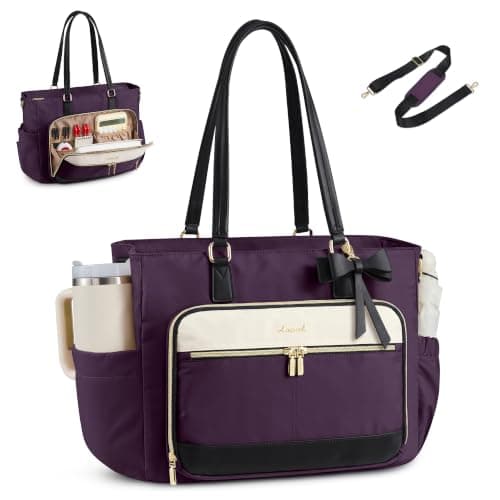 LOVEVOOK Lærertaske til kvinder, arbejdscomputertaske, computermappe lilla-beige-sort Purple-beige-black 15.6 in