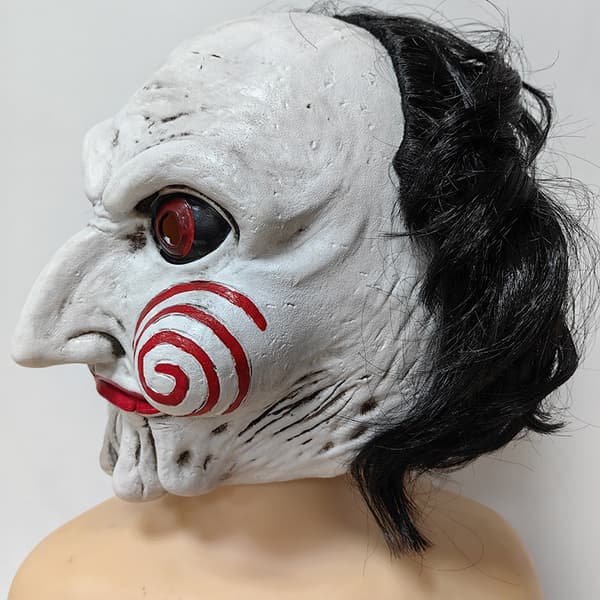 Eksklusiv Jigsaw Saw Billy Maske Maskerade Maskerademaske i blødt materiale med hår Vit white