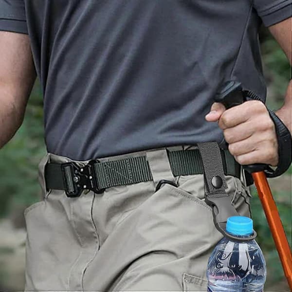 Vandflaskeholder Clip Karabinhage med Sikker Krog, Justerbar Nylon til Vandring Camping Sort