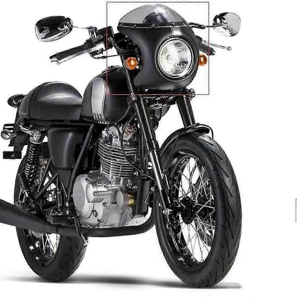 Motorcykel forlygte kåbe Universal Retro Cafe Racer 28 cm bred sort plast vindskærm