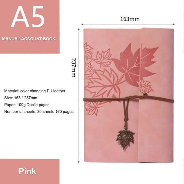 Genopfyldelig notesbog med løse blade Let bærbar notesbog til rejsende og forfattere Pink Pink A5