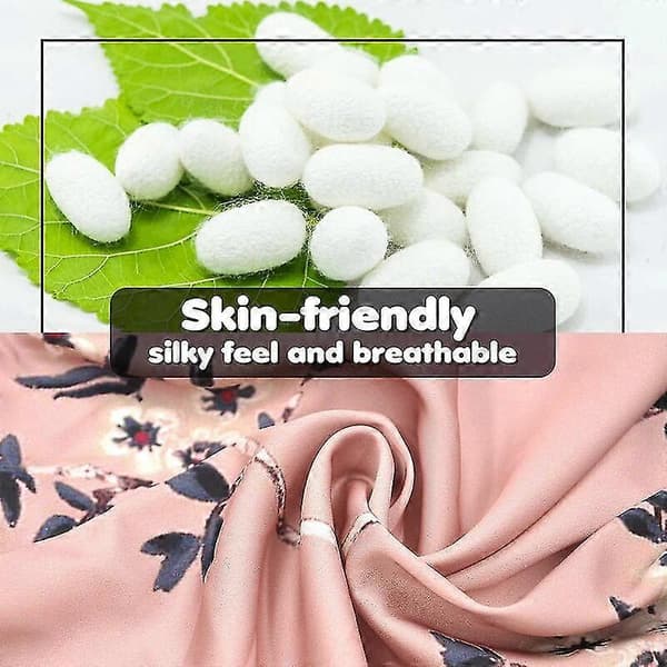 Lang kimono i silke til kvinder, blomstret, silkeblød satin, let, blød og behagelig morgenkåbe til damer, rosa TA