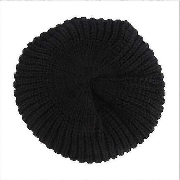 Män Stickad Slouch Mössa Baggy Varm Oversize Skateboard Keps Black