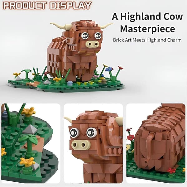 Kreativ Highland Ko-klodsmodel, små partikel-byggeklodser, sød dyrepynt, ideel håndlavet gave til byggeklodsfans E