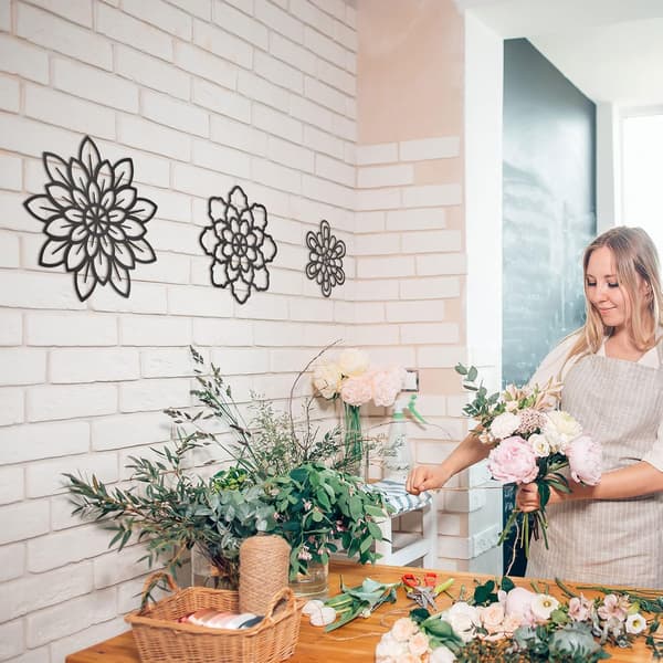 3-delad väggdekoration i metallblommor, rustik väggkonst i metall