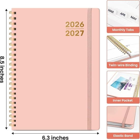 2026-2027 Academic Year Planner – Monthly Planner – Planner for Teachers and Students with Tabs and Stationery – Pink