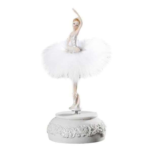 Fjäderkjol Roterande Speldosa Figur, Manuell Kontroll Dansande Flicka Speldosa för Flickor, Vit[zd] Vit