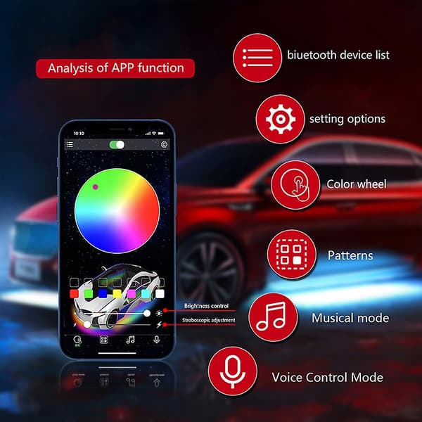 Til Tesla Model 3 Y Midterkonsol Instrumentbræt Trådløs Opladningslys 64 farver RGB Neon LED Ambient Lys USB Strøm App Controller color
