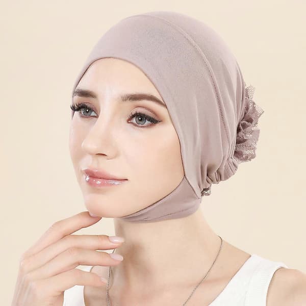 Muslimer Blomst Hijab Stilig Lue Turban Hodeplagg for Kvinner Elastisk Hårskjerf Multifunksjonelt Hodeplagg Hvit[zd] White