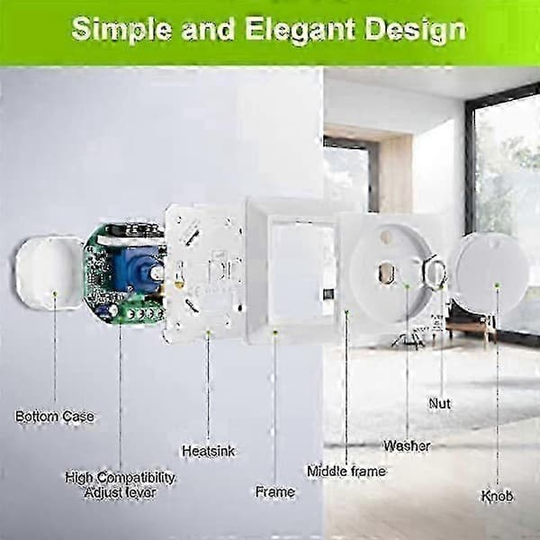 LED-dimmerbryter, innfelt dimmer for dimbar LED og halogen, 5-300 W dimmerbryter LED, fasekontroll dimmer