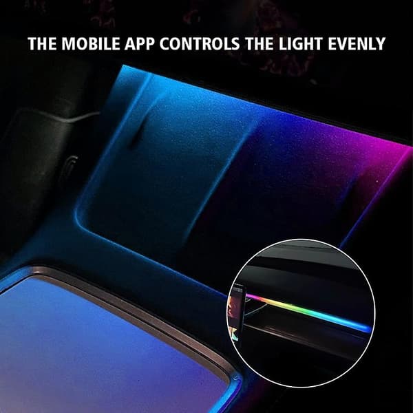 Til Tesla Model 3 Y Midterkonsol Instrumentbræt Trådløs Opladningslys 64 farver RGB Neon LED Ambient Lys USB Strøm App Controller color