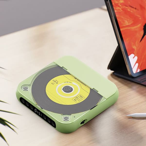 Bluetooth CD-afspiller - Mini bærbar CD-afspiller, slank og let - Alsidig - Kompatibel med CD'er og USB - 135 x 25 mm, grøn
