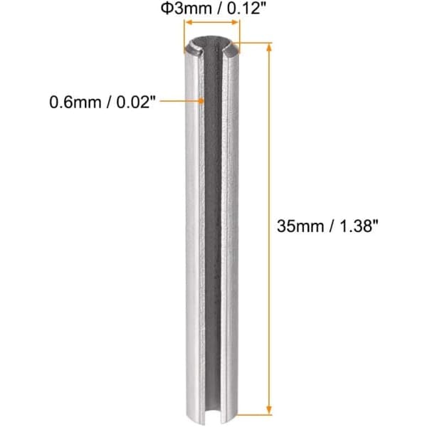 Slidset fjerstift - M3 x 35mm 304 Rustfrit Stål Split Fjederrullestifter Glat Overflade 50 stk