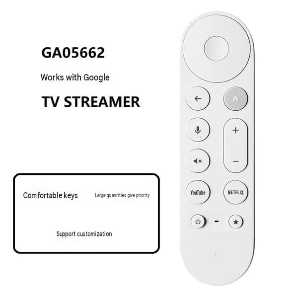 Kompatibel med Google TV Streamer 4K stemmefjernkontroll (GA05662) med anti-tap-funksjonalitet.