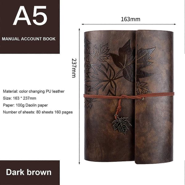 Genopfyldelig notesbog med løse blade Let bærbar notesbog til rejsende og forfattere Mørkebrun Dark Brown A5