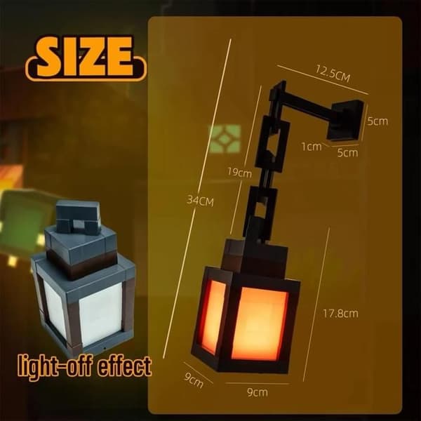 Pixel-lanterne natlampe - 16-farvet LED - USB-genopladelig væglampe - Den perfekte gave til gamere