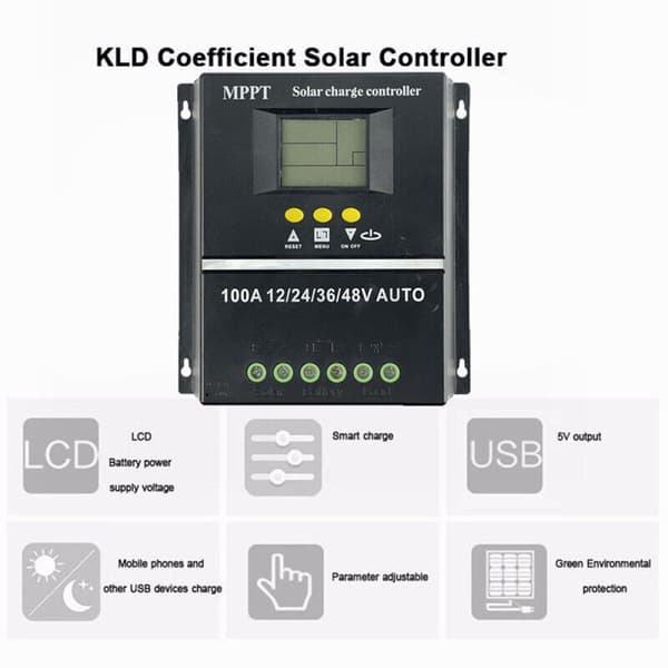100A MPPT Solar Charge Controller 12V 24V 36V 48V PV Batteri Regulator Dobbelt USB