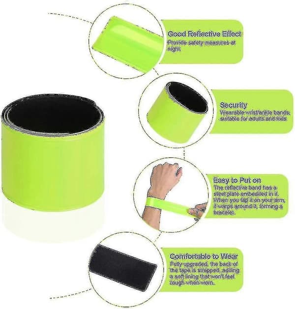 Reflekterande tejper, 12 st snäpparmband, klapparmband, säkerhetstejp, Re
