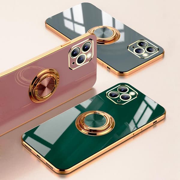 [zd]Luksuriøst stilrent 'iPhone 13 Mini' cover med ringholderfunktion Guld Sort Black Black