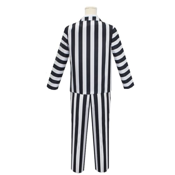 4-delt Beetlejuice-kostume til mænd, sort og hvidstribet jakkesæt black S