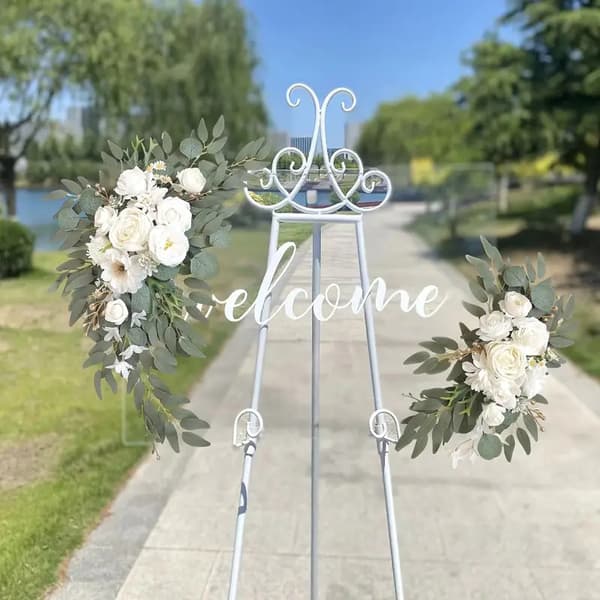 [zd]Kunstig blomsterbue til bryllup (et sæt) Velegnet til bryllupsdekoration, ceremoni og receptionsbaggrund (hvid)