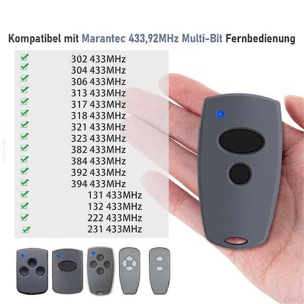 2 stk. Garasjeportfjernkontroll Kompatibel med Marantec Digital 302, 304, 382, 394, 392, 313, 433.92MHz Multi-Bit Ga As Shown