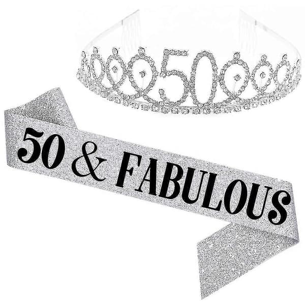 Kvinner Glitrende Rhinestone Bokstavtrykk Skjerf Diadem Sett Bursdagsfestutstyr Silver 30 Years Old