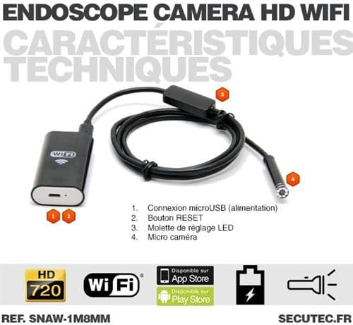 Vandtæt 720P WiFi HD endoskopkamera med visning på iPhone