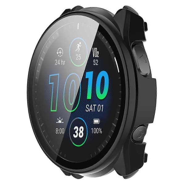 För Garmin Forerunner 965 Hårt PC-klockfodral Skyddsram med HD Härdat Glasfilm - Elfenbensvit Black