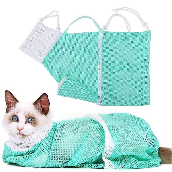 Kat bruse netpose Kat pleje bade pose Justerbar kat vaskepose[zd] Green