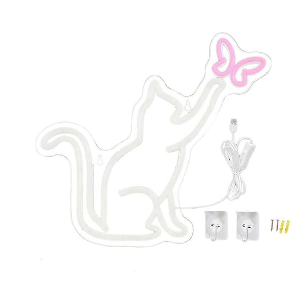 Katt Neonskylt USB-driven dimbar strömbrytare Fjäril LED Neonljus Väggdekor för sovrum Födelsedag Barn Flickpresent