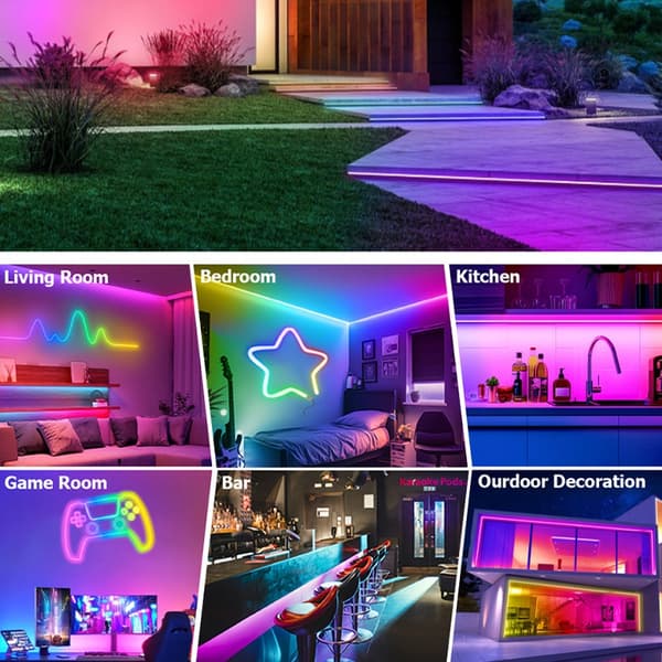 [zd]15m RGBIC LED Neon Flex - EU-plugg, Fleksibel Silikon, Vanntett IP67, Bluetooth Fjernkontroll