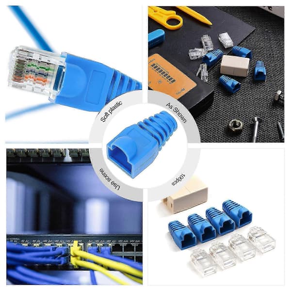 Plastnettverkskabelhette for RJ45-kontaktbeskyttelse, blå, 100 stk. sett