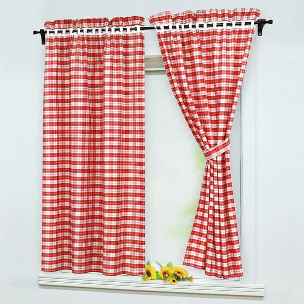 Sæt med 2 mørklægningsgardiner med 2 landlige bindebånd, polyester, rød, BxH 80x120cm