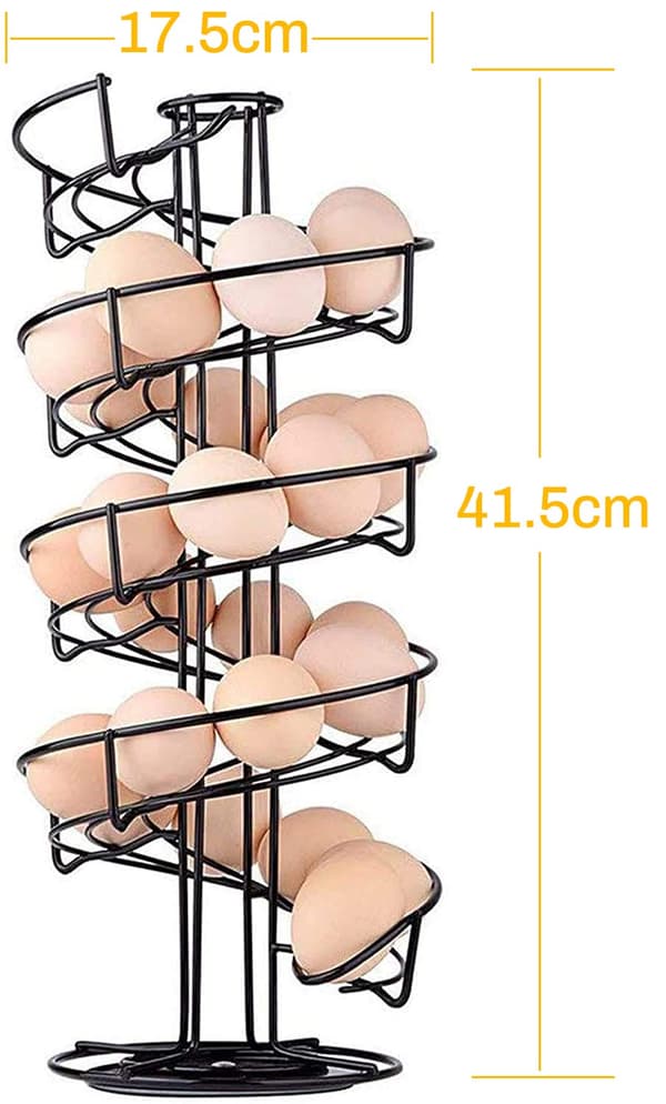 [zd]Eggholder, eggspiral i rustfritt stål spiraldesign, eggstativ oppbevaring for ca. 30 - 36 egg, svart Black