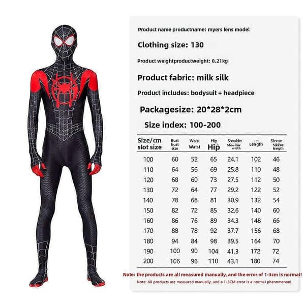 Halloween Cosplay Mi1es Sort og Rød Edderkop Helkropsdragt til Voksne 190