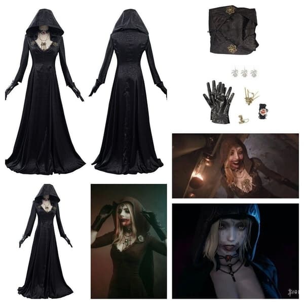 Resident Evil: Bella Dimitrescu Vampire Lady -cosplay-asu, Bella-mekko + peruukkisetti - Vain peruukki Only Wig One Size