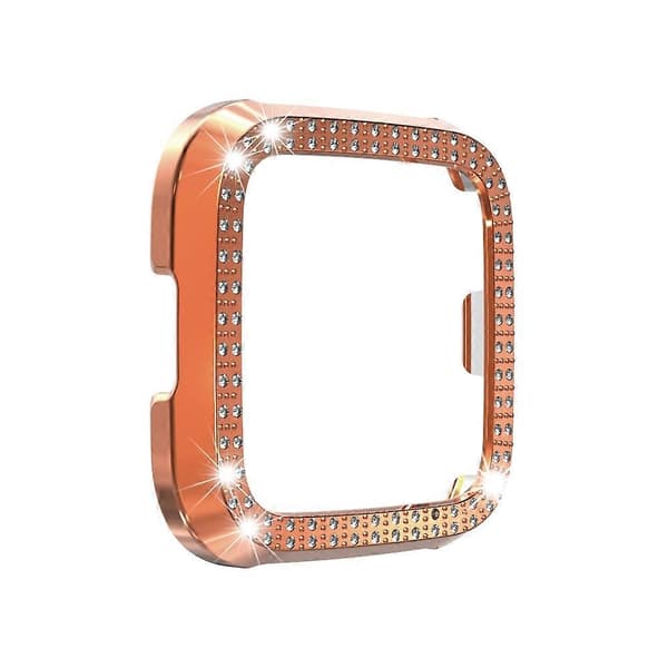 För Fitbit versa / versa lite PC Dubbelradig Diamantbesatt Skyddsskal (Svart) Rose Gold