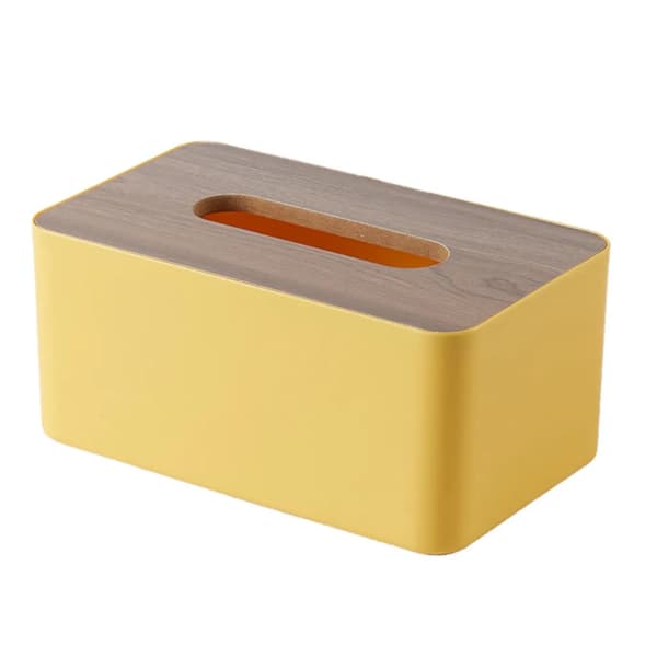 Kosmetisk tissuesæske i træ, tissuesdispenser, praktisk tissuesæske, rektangulær tissuesæske til standard 21x13x9cm, gul[zd]