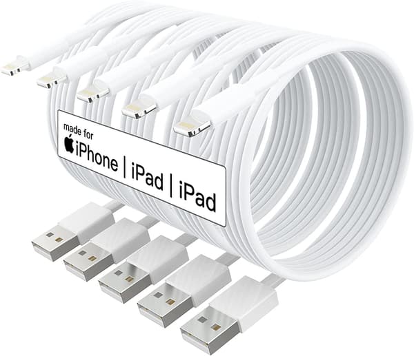 [zd]5X Lightning USB-kabel for Apple til din iPhone, iPad 1m White white