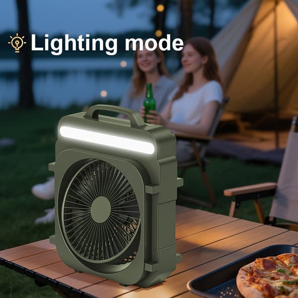 Bærbar 5-trins campingventilator USB genopladelig 3 lystilstande Telt Strand Udendørs Nødbrug Stille Mini Køleventilator Khaki