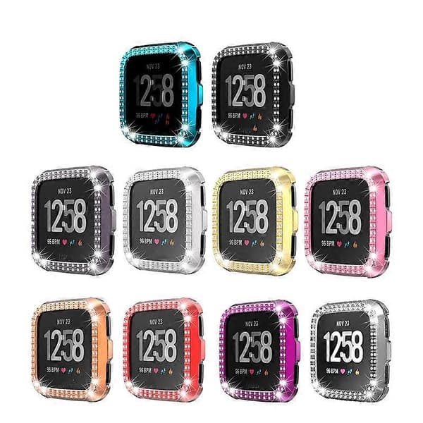 Til Fitbit versa / versa lite PC Dobbelt-række Diamant-indlagt Beskyttelsesskal (Sort) Red