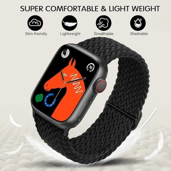 [zd]3-pack flätade Solo Loop klockarmband - kompatibla med Apple Watch 38mm/40mm/41mm, elastiskt nylonband A