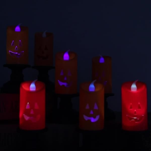 12-pak græskarlys, flammeløse LED-lys, orange, Halloween-dekoration